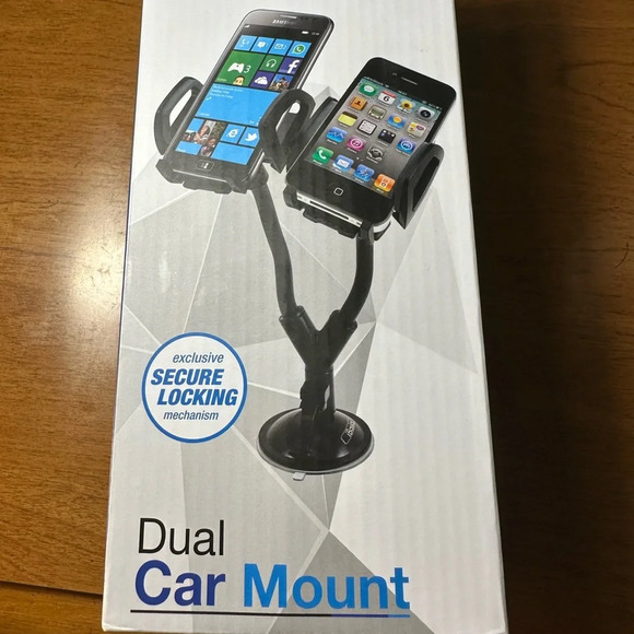 black dual car mount. Secure locking mechanism stretchable phone holder. - Picture 1 of 3